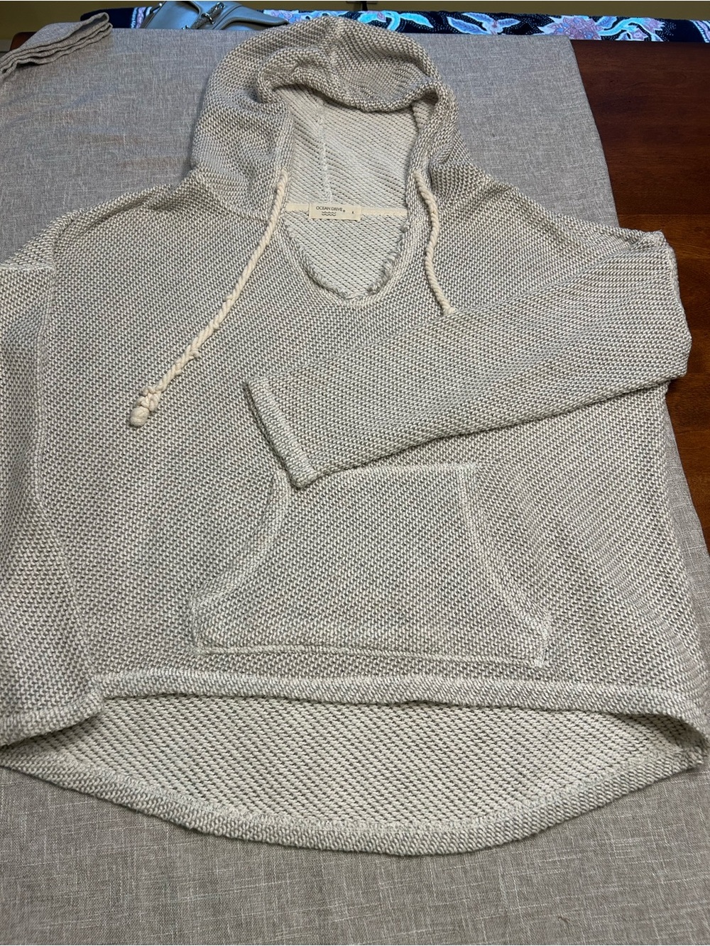 Hooded Knit Sweater in light gray and white